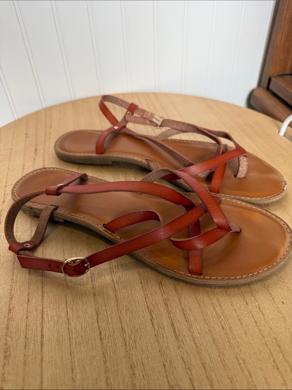 BAMBOO Women's Strappy Sandals in Cognac Brown